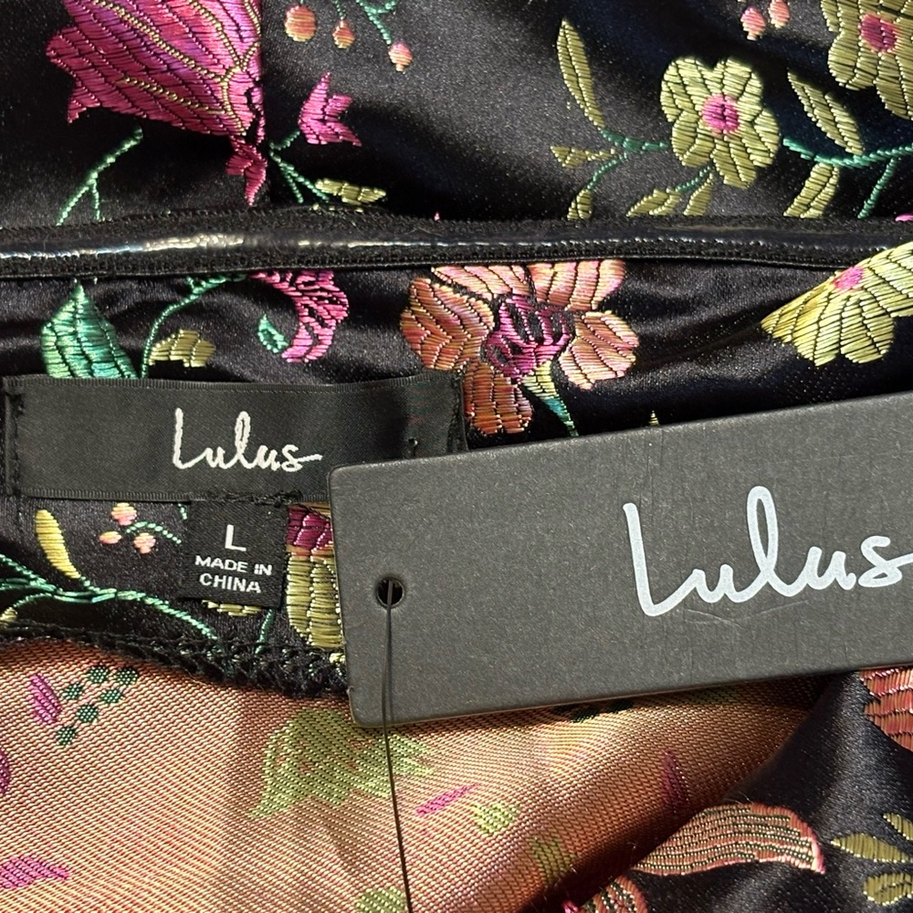 Lulu's Black Strapless Floral Midi Dress with Pink & Green Flowers - Picture 8 of 16